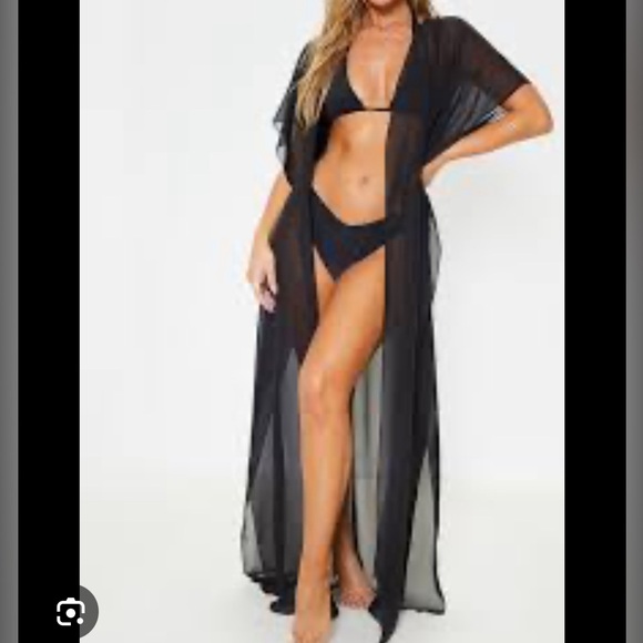 🗿 Black Mesh Kimono Swim Cover 🗿 - Picture 1 of 2